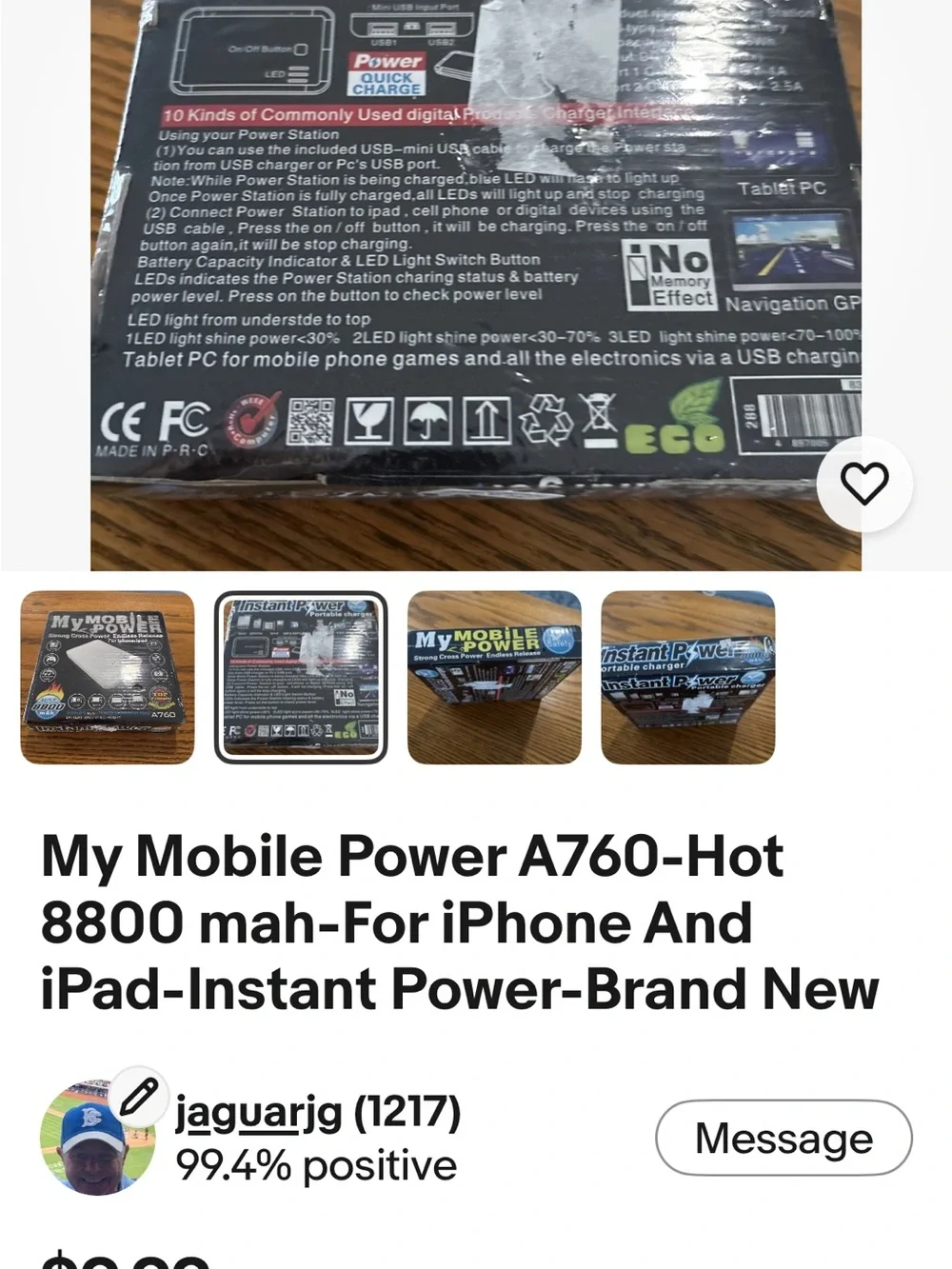 My Mobile PiwerA760 8800mAh Portable Power Bank For I Phone and I Pad White